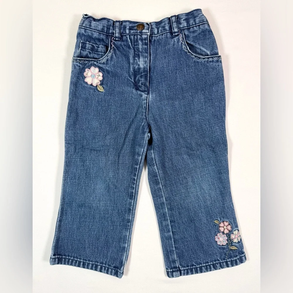 VINTAGE GYMBOREE Girls 2003 Floral Embroidered Denim‎ Jeans 18-24 M Cottagecore